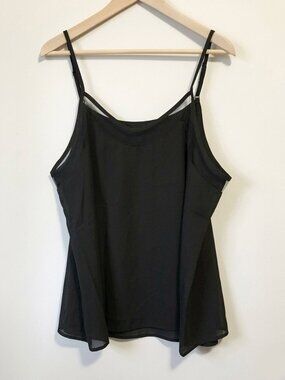 Black Mesh Net Collar Trimmed Camisole - XL Cybergoth